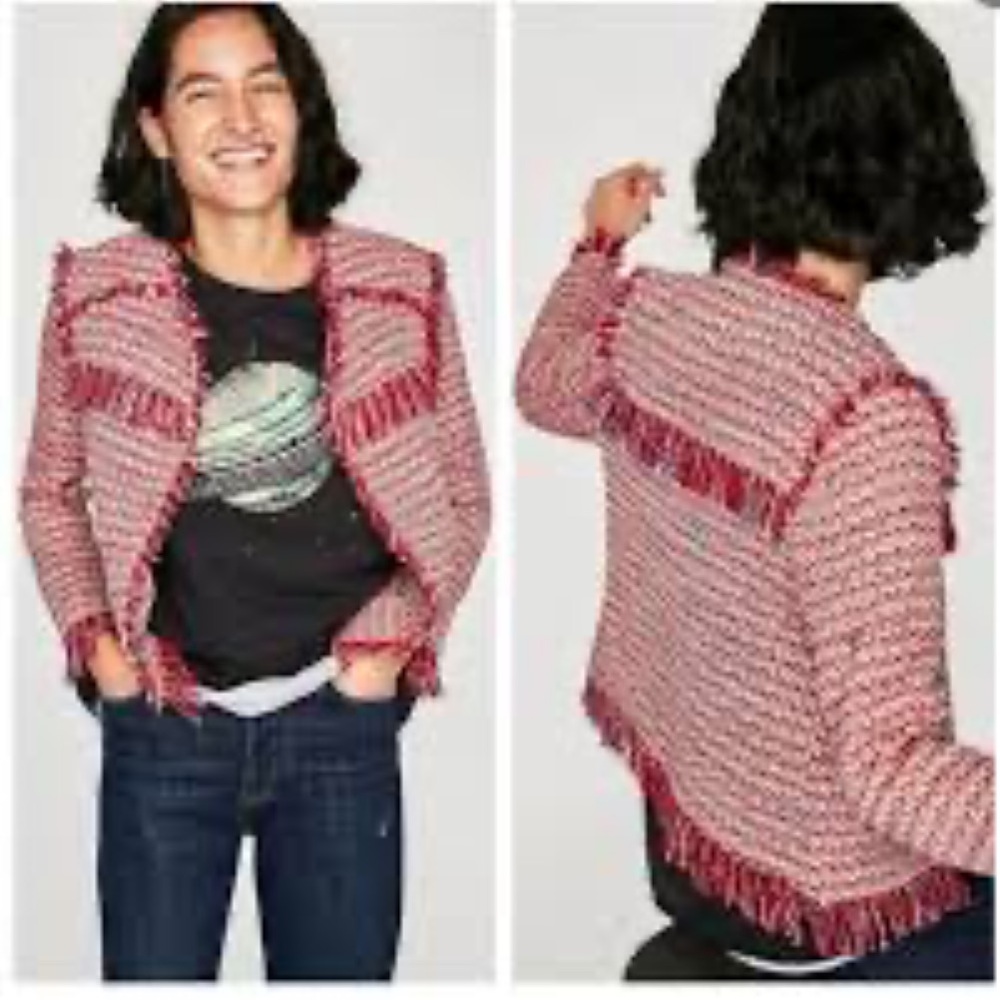 Zara Basic Collection Tweed Blazer Jacket Red Lar… - image 6